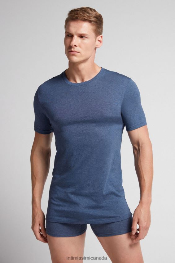Apparel CA Intimissimi Men Short Sleeve Round Neck T Shirt in Supima Cotton 5210-Denim Blue Blend DD6R6T317