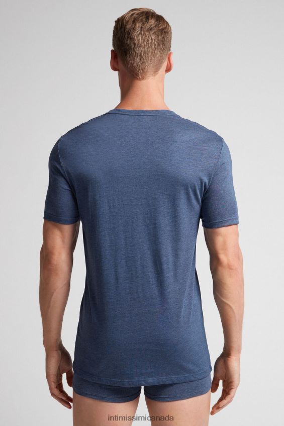 Apparel CA Intimissimi Men Short Sleeve Round Neck T Shirt in Supima Cotton 5210-Denim Blue Blend DD6R6T317