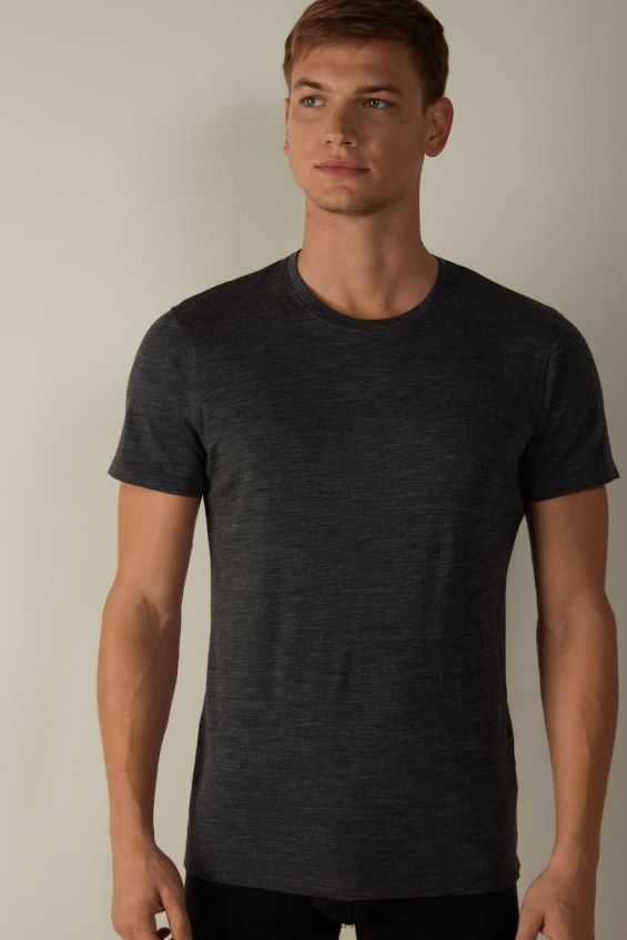 Apparel CA Intimissimi Men Short-Sleeve T-Shirt in Stretch Merino Wool 7522-Charcoal Grey Blend DD6R6T277