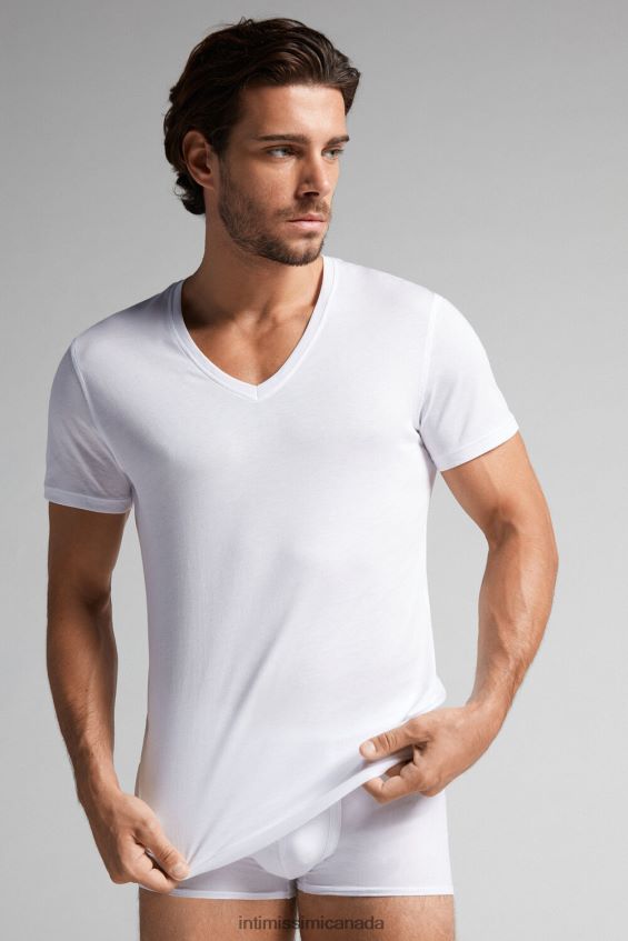 Apparel CA Intimissimi Men Short-Sleeve V-Neck T Shirt in Extra-Fine Supima Cotton 001-White DD6R6T291