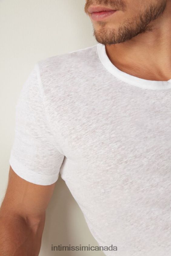 Apparel CA Intimissimi Men Short-Sleeved Linen T-Shirt 001-White DD6R6T223