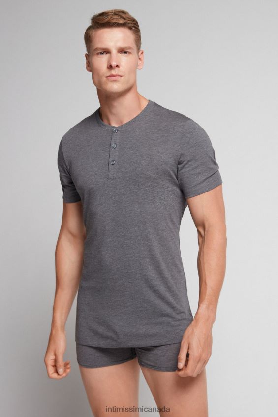 Apparel CA Intimissimi Men Short-Sleeved Supima Cotton Shirt 5227-Charcoal Grey Melange DD6R6T232