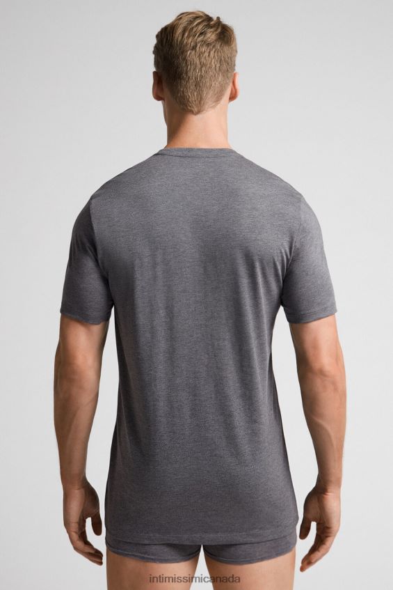 Apparel CA Intimissimi Men Short-Sleeved Supima Cotton Shirt 5227-Charcoal Grey Melange DD6R6T232