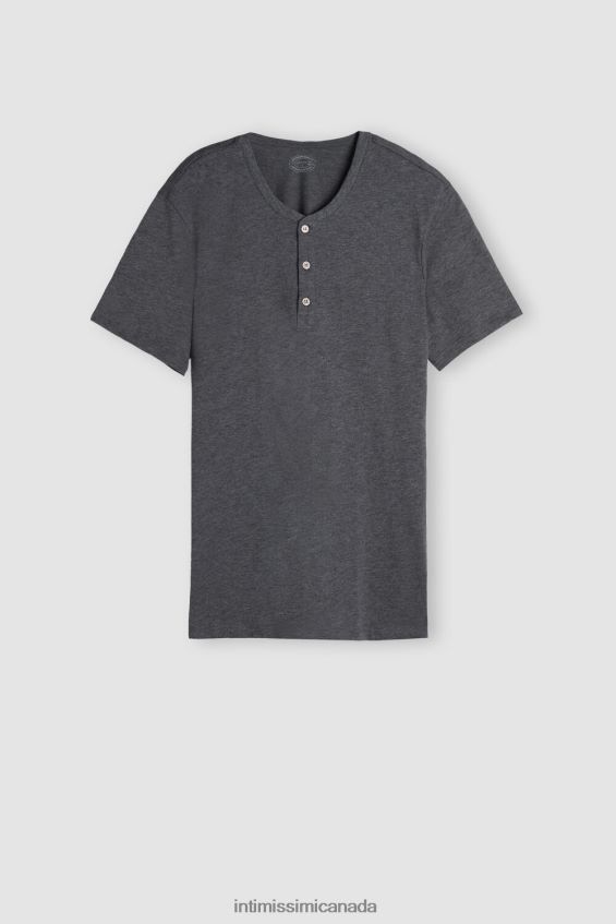 Apparel CA Intimissimi Men Short-Sleeved Supima Cotton Shirt 5227-Charcoal Grey Melange DD6R6T232