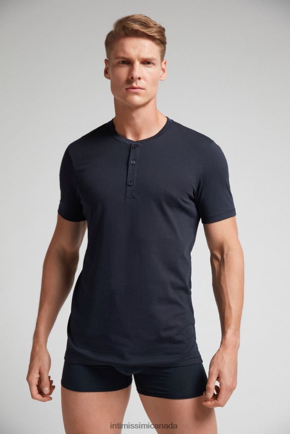 Apparel CA Intimissimi Men Short-Sleeved Supima Cotton Shirt 800-Midnight Blue DD6R6T235