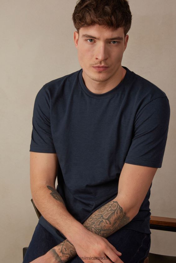 Apparel CA Intimissimi Men Slub Cotton T-shirt 800-Midnight Blue DD6R6T192