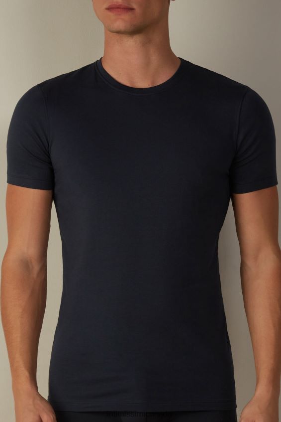 Apparel CA Intimissimi Men Stretch Supima Cotton T-Shirt 800-Midnight Blue DD6R6T281