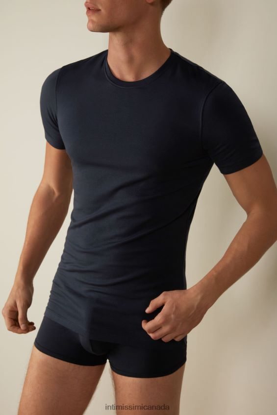 Apparel CA Intimissimi Men Stretch Supima Cotton T-Shirt 800-Midnight Blue DD6R6T281