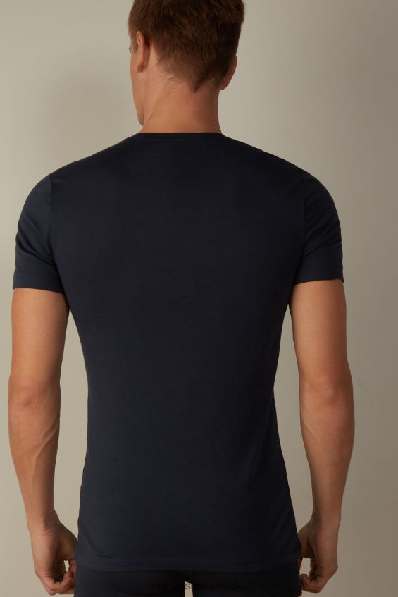 Apparel CA Intimissimi Men Stretch Supima Cotton T-Shirt 800-Midnight Blue DD6R6T281