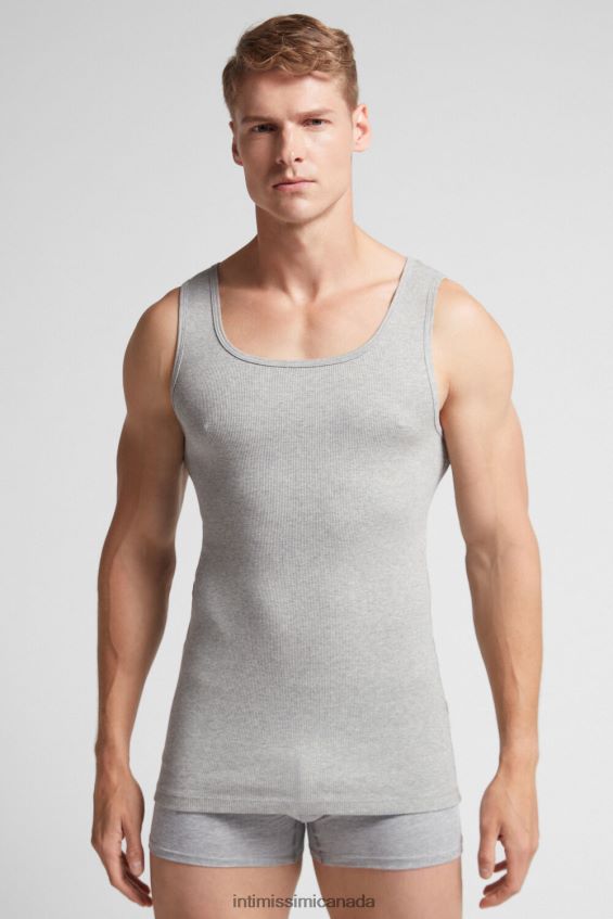 Apparel CA Intimissimi Men Ribbed Supima Cotton Tank Top 031-Light Grey Melange DD6R6T242