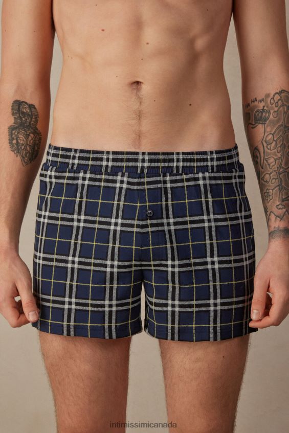 Underwear CA Intimissimi Men Loose-Fit Tartan Cotton Jersey Boxers 171J-Blue/Yellow Tartan Print DD6R6T43