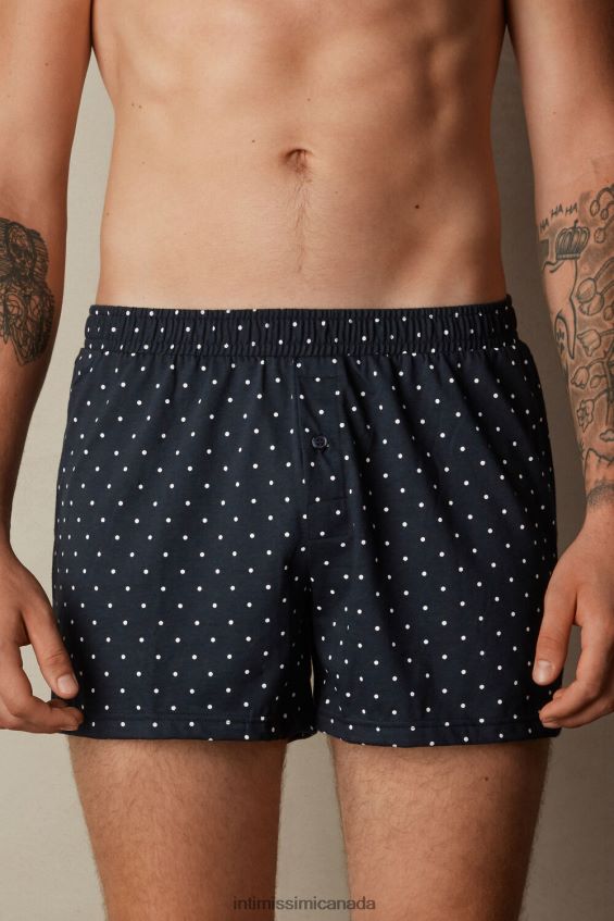 Underwear CA Intimissimi Men Patterned Loose-Fit Cotton Jersey Boxers 049J-Polka Dot-Print Midnight Blue DD6R6T72