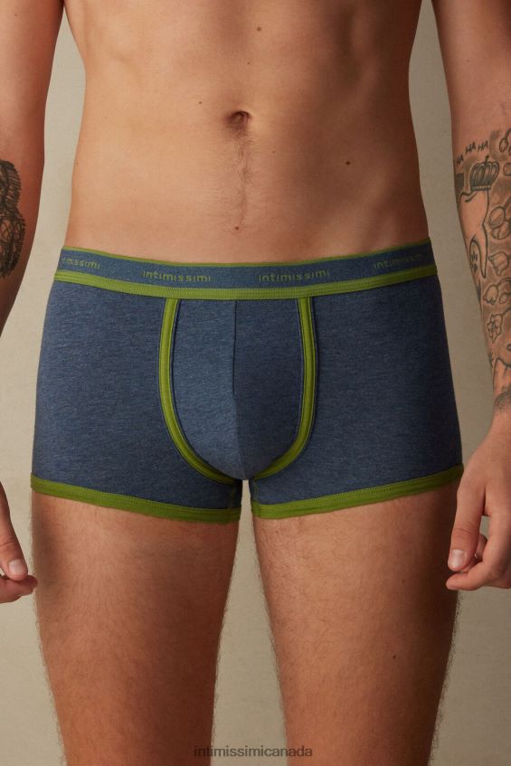 Underwear CA Intimissimi Men Stretch Supima Cotton Boxer Shorts with Logo Detail 129J-Denim Blue Melange/Green DD6R6T58