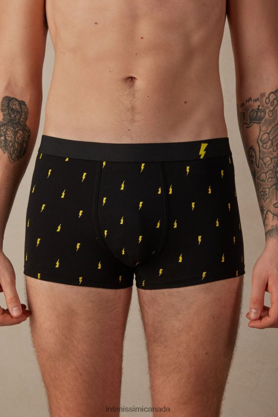 Underwear CA Intimissimi Men Stretch Supima Cotton Lightning Bolt Boxers 197J-Lightning-Print Black DD6R6T34