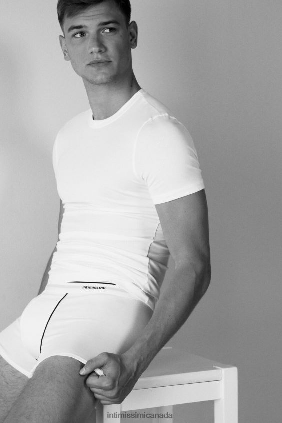 Underwear CA Intimissimi Men Supima Cotton Boxers with Exposed Waistband 6986-White/Blue DD6R6T128