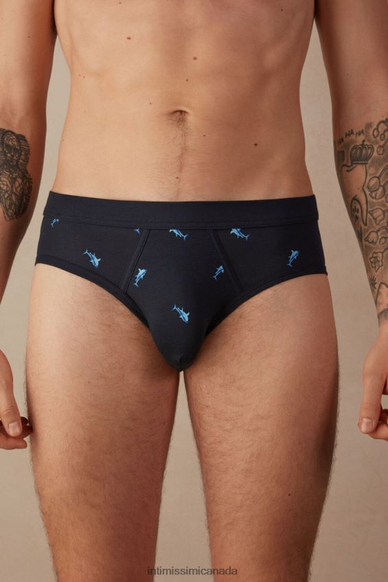 Underwear CA Intimissimi Men Shark Print Natural Fresh Supima Cotton Briefs 315J-Shark-Print Midnight Blue DD6R6T29