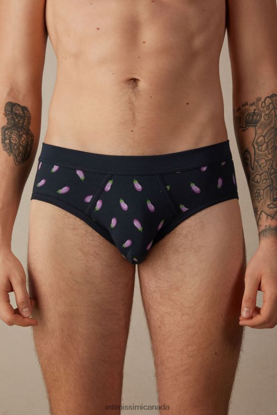 Underwear CA Intimissimi Men Stretch Supima Cotton Aubergine Briefs 181J-Aubergine-Print Midnight Blue DD6R6T42