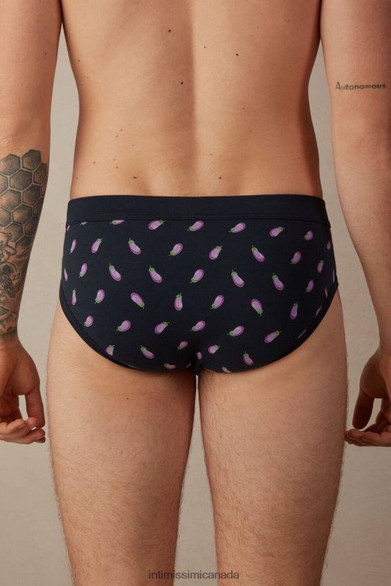 Underwear CA Intimissimi Men Stretch Supima Cotton Aubergine Briefs 181J-Aubergine-Print Midnight Blue DD6R6T42