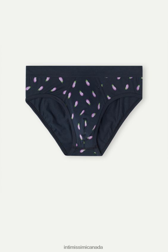Underwear CA Intimissimi Men Stretch Supima Cotton Aubergine Briefs 181J-Aubergine-Print Midnight Blue DD6R6T42