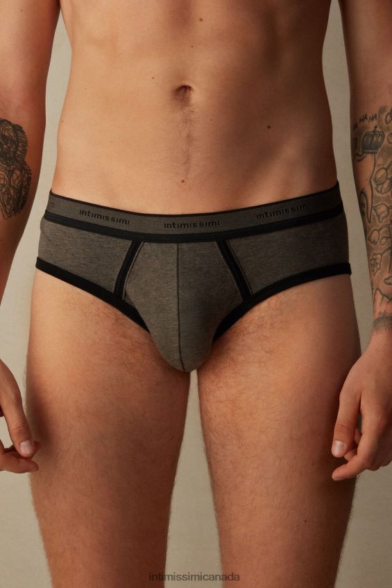 Underwear CA Intimissimi Men Stretch Supima Cotton Brief with Logo Detail 128J-Brown Melange/Black DD6R6T61