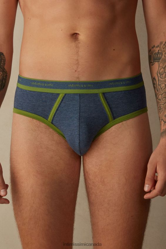 Underwear CA Intimissimi Men Stretch Supima Cotton Brief with Logo Detail 129J-Denim Blue Melange/Green DD6R6T59