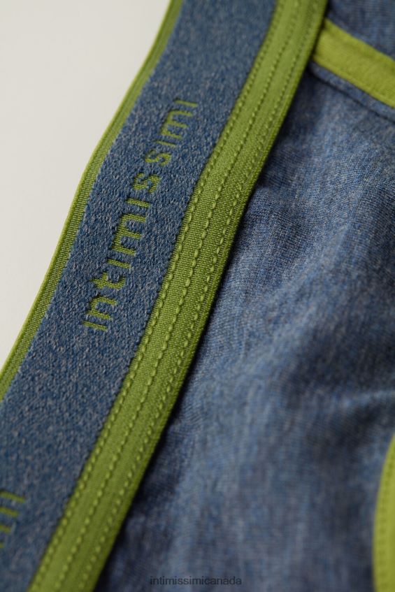 Underwear CA Intimissimi Men Stretch Supima Cotton Brief with Logo Detail 129J-Denim Blue Melange/Green DD6R6T59