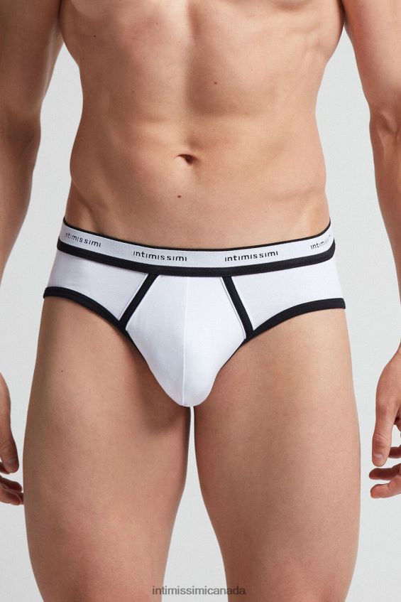 Underwear CA Intimissimi Men Stretch Supima Cotton Brief with Logo Detail 143I-Black/White DD6R6T92