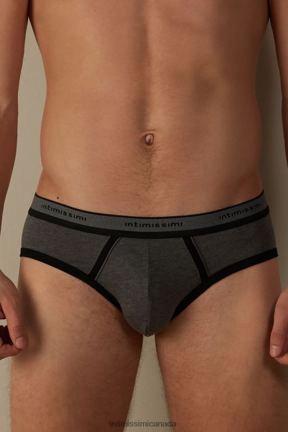 Underwear CA Intimissimi Men Stretch Supima Cotton Brief with Logo Detail 543I-Graphite Grey Blend/Black DD6R6T85