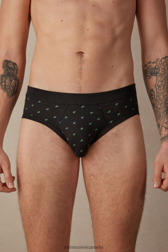 Underwear CA Intimissimi Men Stretch Supima Cotton Paper Plane Briefs 194J-Paper Plane-Print Black DD6R6T35