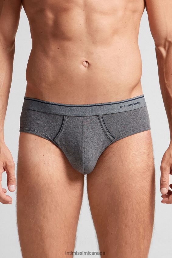 Underwear CA Intimissimi Men Supima Cotton Briefs with Visible Elastic 080I-Charcoal Grey Melange/Blue DD6R6T120