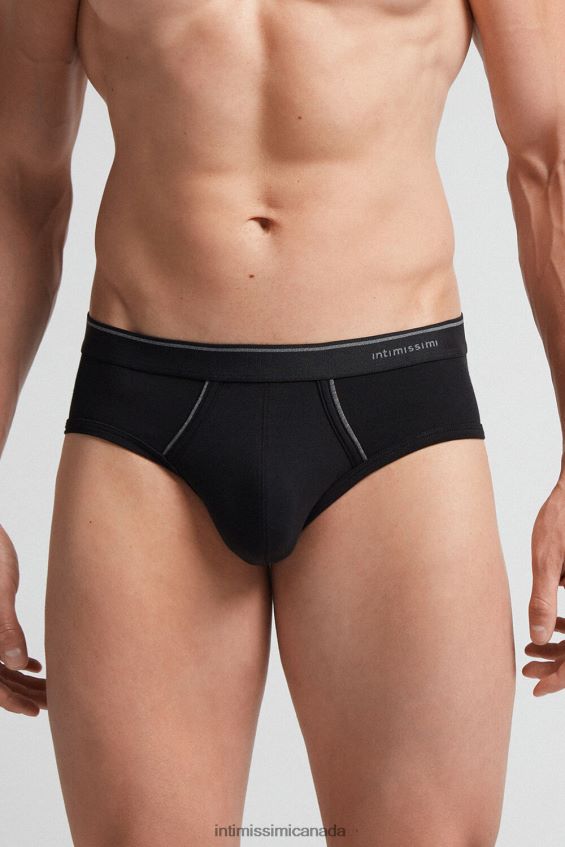 Underwear CA Intimissimi Men Supima Cotton Briefs with Visible Elastic 7007-Black/Charcoal Grey Melange DD6R6T121
