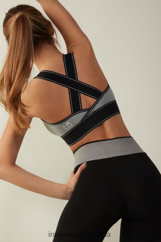 Underwear CA Intimissimi Women In Action Bra Top with Supima Cotton Lining 7539-Mid Grey Melange/Black DD6R6T742