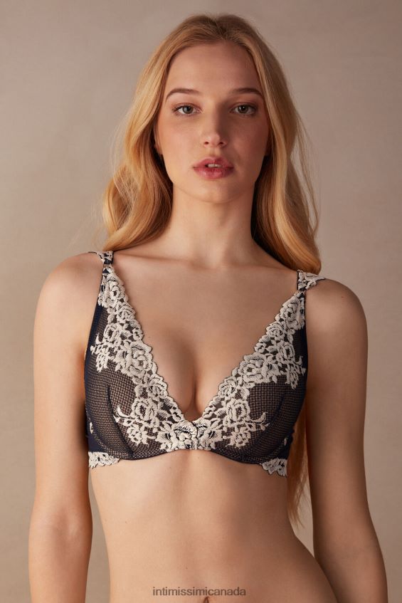 Underwear CA Intimissimi Women Pretty Flowers Giorgia Balconette Bra 347I-Deep Blue/Vanilla DD6R6T782