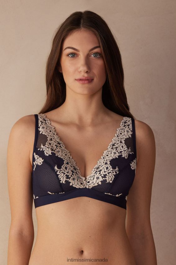 Underwear CA Intimissimi Women Pretty Flowers Lara Triangle Bra 347I-Deep Blue/Vanilla DD6R6T784