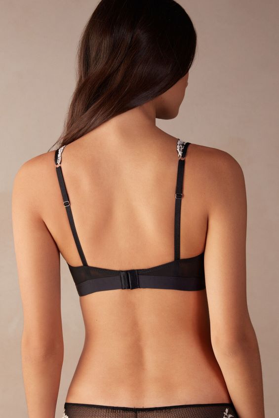 Underwear CA Intimissimi Women Pretty Flowers Lara Triangle Bra 9887-Black/Ivory DD6R6T803