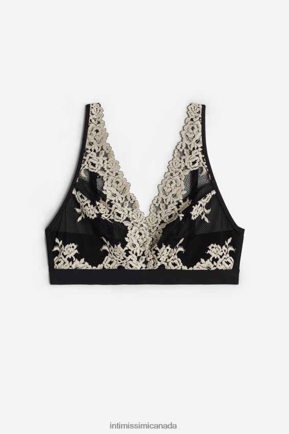 Underwear CA Intimissimi Women Pretty Flowers Lara Triangle Bra 9887-Black/Ivory DD6R6T803