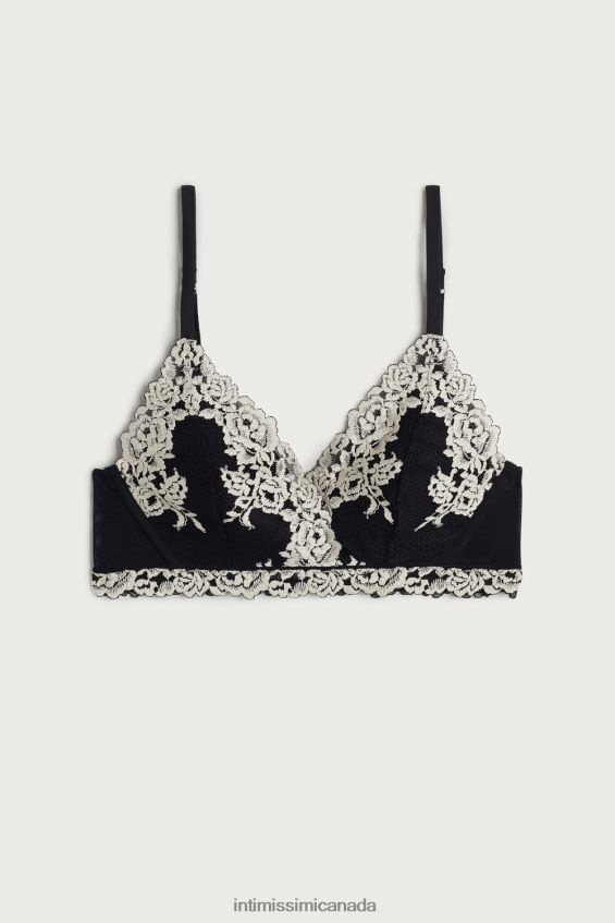 Underwear CA Intimissimi Women Pretty Flowers Lucia Triangle Bra 9887-Black/Ivory DD6R6T785