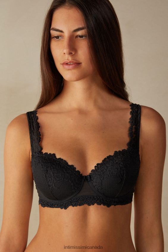 Underwear CA Intimissimi Women Pretty Flowers Sofia Balconette Bra 019-Black DD6R6T642