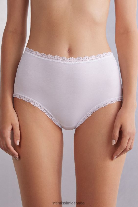 Underwear CA Intimissimi Women High-waisted cotton and lace french knickers 001-White DD6R6T885