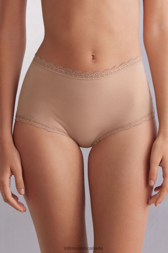 Underwear CA Intimissimi Women High-waisted cotton and lace french knickers 044-Soft Beige DD6R6T918