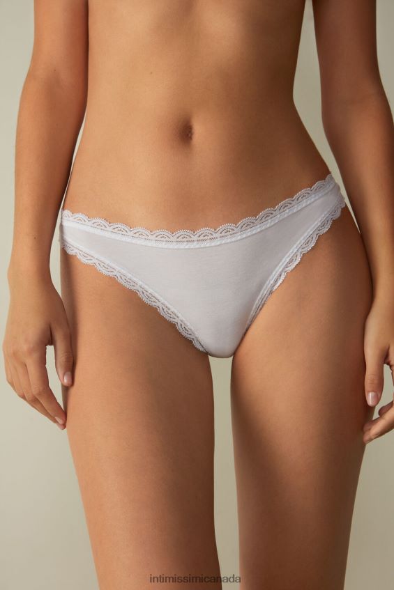 Underwear CA Intimissimi Women Cotton and Lace Brazilian Briefs 001-White DD6R6T1053