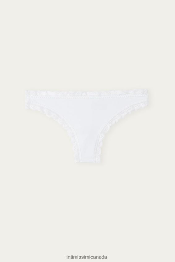 Underwear CA Intimissimi Women Cotton and Lace Brazilian Briefs 001-White DD6R6T1053