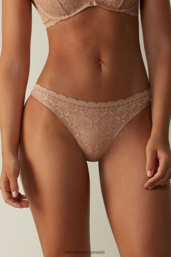 Underwear CA Intimissimi Women Lace and Microfibre Brazilian Briefs 044-Soft Beige DD6R6T1061