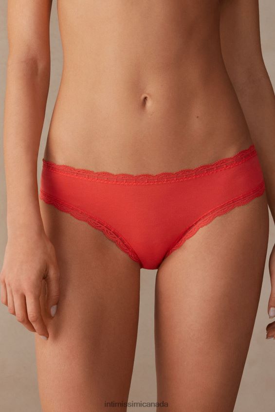 Underwear CA Intimissimi Women Cotton and Lace Briefs 219J-Flame Scarlet DD6R6T992