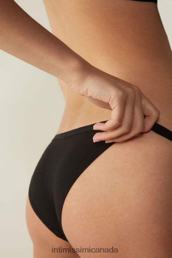 Underwear CA Intimissimi Women Natural Cotton Briefs with Side Straps 019-Black DD6R6T1112
