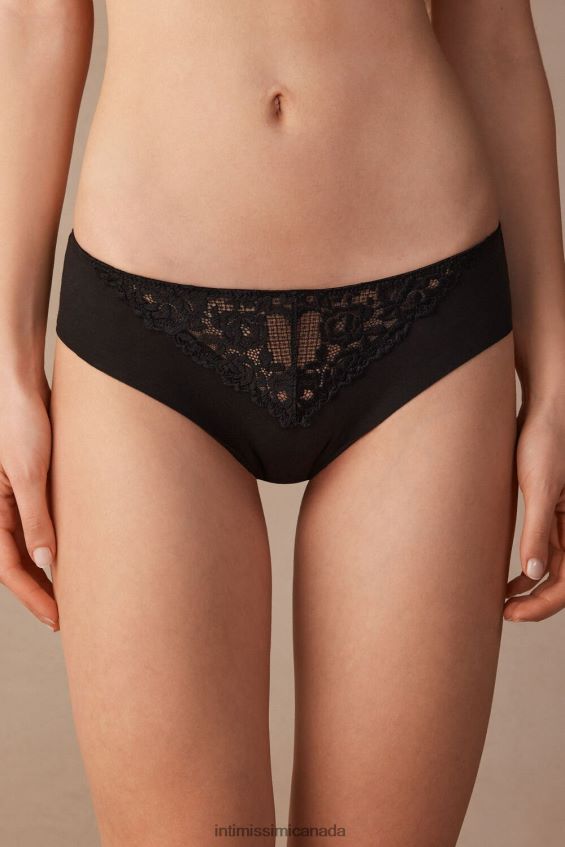 Underwear CA Intimissimi Women Pretty Flowers Seamless Cotton Briefs 019-Black DD6R6T1045