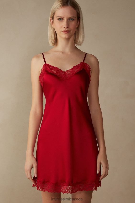 Apparel CA Intimissimi Women Silk Slip with Lace Insert Detail 1473-Red DD6R6T1246