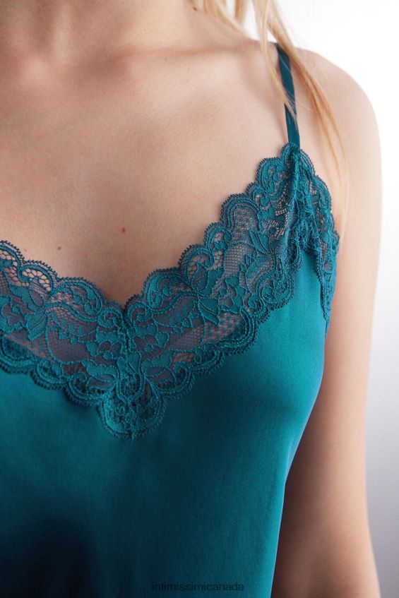 Apparel CA Intimissimi Women Silk Slip with Lace Insert Detail 346J-Teal Blue DD6R6T1208