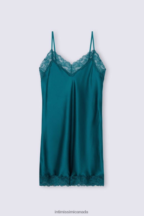 Apparel CA Intimissimi Women Silk Slip with Lace Insert Detail 346J-Teal Blue DD6R6T1208