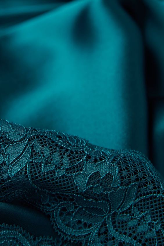 Apparel CA Intimissimi Women Silk Slip with Lace Insert Detail 346J-Teal Blue DD6R6T1208